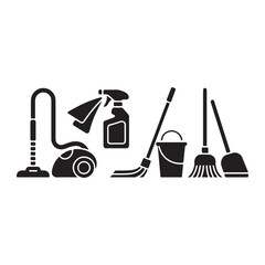 Minimal home cleaning silhouette icon set for modern living