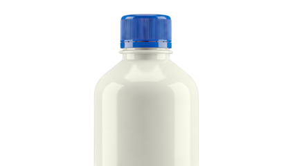 White plastic bottle with blue screw cap