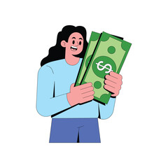 Cartoon Person Holding Dollar Bills