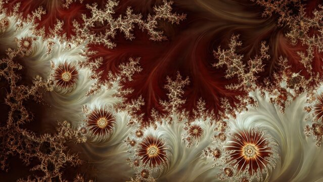 Fractal floral design in red and cream tones. - Powered by Adobe