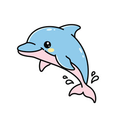 Obraz premium A stylized cartoon dolphin jumps playfully in the ocean with a smile on its face.