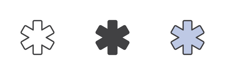Obraz premium Hospital medical cross emergency icon set in line and solid style. Outline icon with editable stroke vector sign and symbol for healthcare icon design.