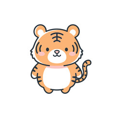 Obraz premium A cute cartoon tiger illustration stands on a white background.