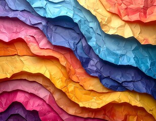 Colorful, layered, crumpled paper art background