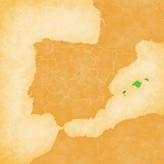 Ocher map of Iberian Peninsula - Balearic Islands