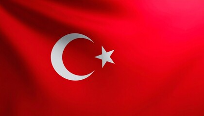 "Turkish national flag with white star and crescent on red background waving against clear sky."