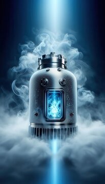 Futuristic Cryogenic Chamber with Liquid Nitrogen Frost and Cold Vapor for Biobanking