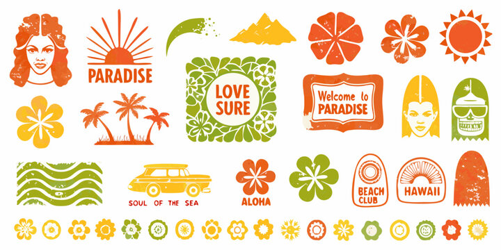 A vibrant collection of tropical icons paradise love and hawaiian themes