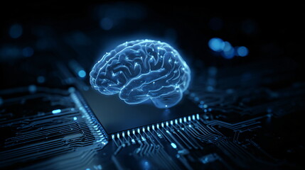 AI brain digital circuit futuristic blue look clean minimal design