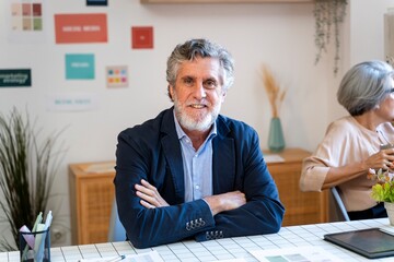 Senior consultant sitting at desk during office meeting