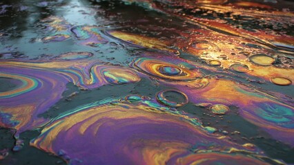 Fototapeta premium Oil slick on water, iridescent colors