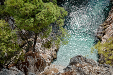 Skopelos beaches, rock formations and lagoon with clear turquoise waters