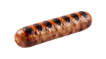 Grilled Bratwurst Sausage with Charred Marks Isolated on White Background for BBQ and Cookout Concepts
