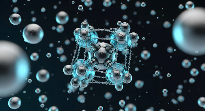 3D Render of Nanotechnology Molecular Structure with Metallic an