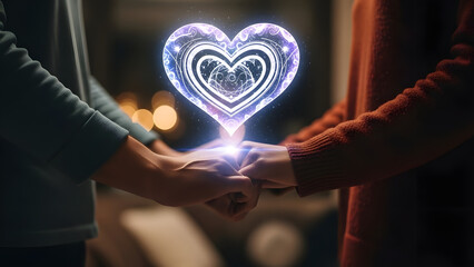 Couple Holding Hands With A Glowing Heart Between Them