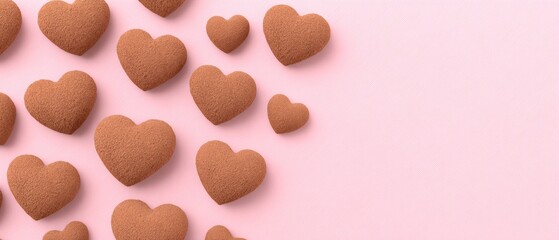 Celebrating love with heart-shaped cookies on pink background dessert photography sweet treats soft focus