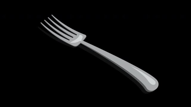 Isometric fork animation. Shiny fork. Isometric cutlery. Isometric tableware. Transparent background with alpha channel