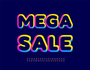 Fototapeta premium Vector Advertising poster Mega Sale. Colorful Cool Font. Bright Alphabet Letters and Numbers set