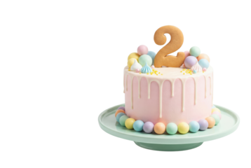 Pink Birthday Cake with Number Two Cookie Topper and Pastel Candies