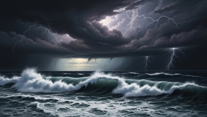 Turbulent Ocean Waves During Stormy Weather.