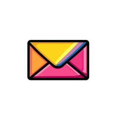Colorful flat mail envelope icon with vibrant yellow, pink, orange and blue tones in minimalist vector style isolated on white background for communication and messaging concept