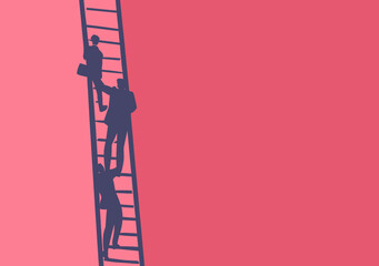 Business people climbing ladder teamwork success concept silhouette on pink background mentorship career growth corporate partnership support achievement goal