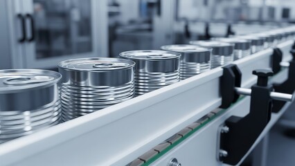 Fresh bread loaves on industrial bakery conveyor belt