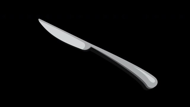 Isometric knife animation. Shiny knife. Isometric cutlery. Isometric tableware. Transparent background with alpha channel