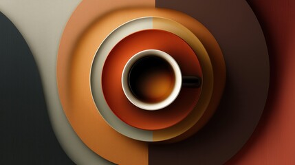 Cup and plates on a colorful background in a simple setting