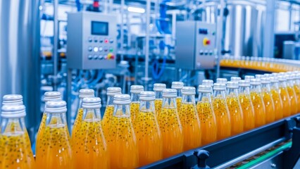 Bakery factory conveyor belt transporting bread loaves