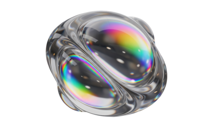 Iridescent 3d rendering shape with rainbow gradient dispersion. Abstract transparent glass metaball with holographic effect. Elegant organic fluid form
