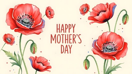 Vibrant red poppies celebrating mother's day with elegant floral design