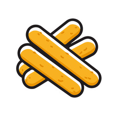 Flat 2D minimalist illustration of a Mozzarella Sticks, modern vector design with white background.