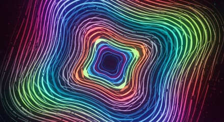 Neon glowing palette is applied to optical illusion concentric waves. Futuristic cyberpunk concept