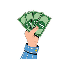 Cartoon Hand Holding Hundred Dollar Bills