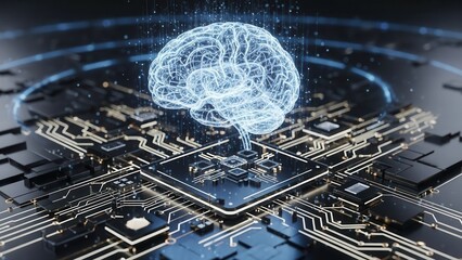 Digital Brain Artificial Intelligence Technological Futuristic Holographic Visualization.