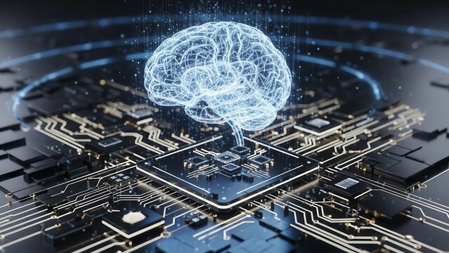 Digital Brain Artificial Intelligence Technological Futuristic Holographic Visualization. - Powered by Adobe