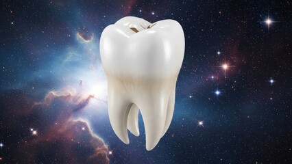 Tooth Floating in Outer Space with Stars.