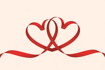 Red ribbon forming intertwined hearts for love