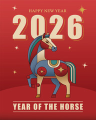 Decorative Chinese Zodiac Horse 2026 New Year Poster