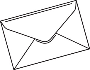 A black and white line art vector of a classic rectangular envelope, viewed from the back to show the triangular closure flap in a simple, clean outline style.