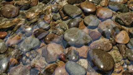 Smooth River Rocks - A Natural Texture of Earthy Tones.