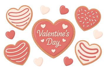 Valentines Day heartshaped cookies with icing and sprinkles