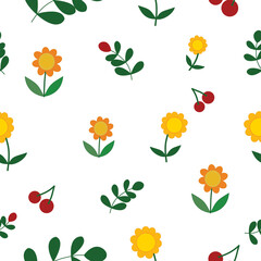 Obraz premium Cheerful Floral and Berry Seamless Pattern