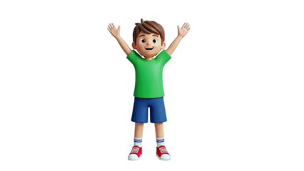 3D Cartoon Boy with Arms Raised