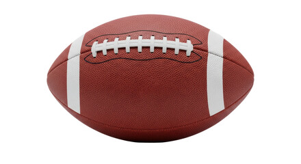 a classic, scuffed american football, reddish-brown pebbled pigskin, thick white laces, isolated on a clean, reflective white studio background with copy space. concept for american sport competition