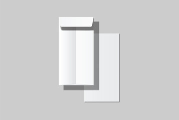 DL envelope mockup with blank paper mockup on neutral background, clean stationery composition for corporate branding, business correspondence, mailing design, invitation layout, print presentation	