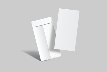 DL envelope mockup with blank paper mockup on neutral background, clean stationery composition for corporate branding, business correspondence, mailing design, invitation layout, print presentation	