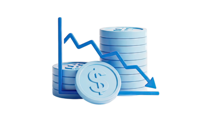 3D Render of Falling Stock Market with Dollar Coins