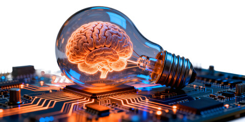 Brain in Light Bulb on Circuit Board